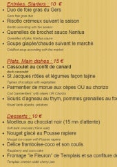 Menu Les trois lys - Entrees, plats et desserts