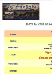 Menu Le Progrès - Un exemple de plats de la semaine