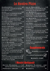 Menu Chez Maxime - Les pizzas, entrées et suppléments