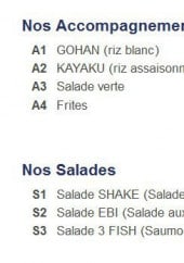 Menu Jin - Les Accompagnements et Salades