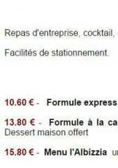 Menu L'Albizzia - Les formules