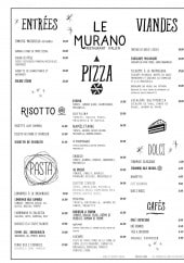 Menu Le Murano des Chartrons - Les pizzas, entrees...