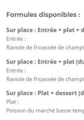 Menu Le Quatrième Mur - Les formules