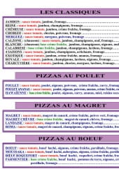Menu Les Pizzas de Muriel - Les pizzas sans porc