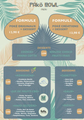 Menu Pako Bowl - Formule, desserts et boissons