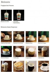 Menu Starbucks Coffee - Les boissons