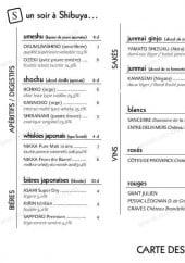 Menu Un Soir a Shibuya - Les boissons 
