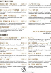 Menu La Cucina - Les pizzas signatures et pizzas classiques