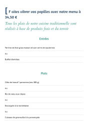 Menu Les Bruyères - Les entrées, plats et desserts