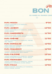 Menu Bon Papa - La carte