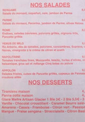 Menu Pizz et Pat - Les salades et desserts