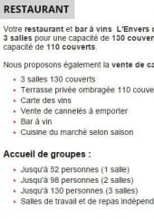 Menu L'Envers du Décor - Information sur le service de restauration