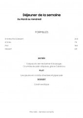 Menu L'Atelier de Candale - Les formules midi