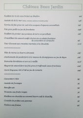 Menu Château Beau Jardin - Plats