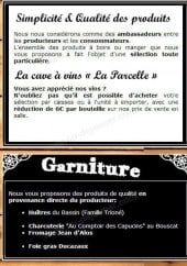 Menu La Parcelle - Les informations sur le menu et garnitures