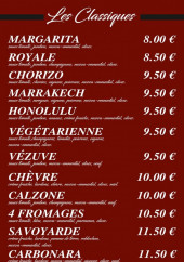 Menu Au festival des pizzas - Les pizzas classiques