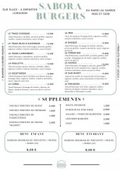 Menu Sabora Burgers - Les burgers et menus