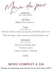 Menu Les Baronnes de Goulée - Le menu du jour