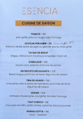 Menu Esencia - La carte