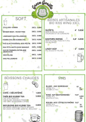 Menu Green Gorilla - Les softs, vins, ....