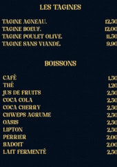 Menu La couscoussiere - Les tagines et boissons