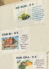 Menu Nguyen Thi Kim Yen - Un extrait de la carte