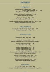 Menu Pastis Restaurant - Les vins blanc 