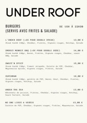 Menu Under Roof Bar - Les burgers