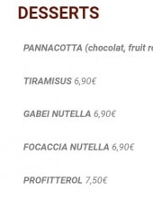 Menu Il Pizzaiolo - Les desserts