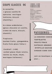 Menu La Cocotte - Les coupes glacées et pâtisseries