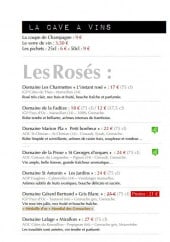 Menu L'Ardoise Du Marché - Les vins rosés et les vins blancs 