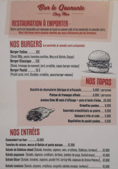 Menu Bar Le Quarante - Les burgers, tapas et entrées