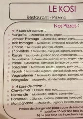 Menu Le Kosi - Les pizzas