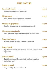 Menu Le F - Les pâtes