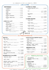 Menu Café 1802 - Menu suite