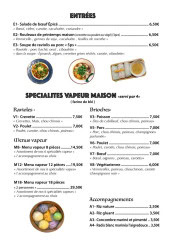 Menu Chez M - Les entrées et spécialités vapeur maison