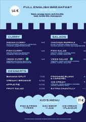 Menu Fish 'N' Beer - Curry, salades et desserts, ...