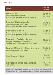 Menu Les Menus Services - Tarifs 