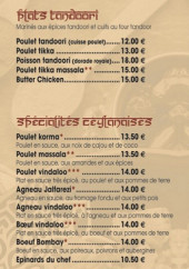 Menu Restaurant Indien - Les plats, spécialités et desserts