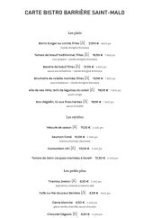 Menu Bistro Barrière - La carte
