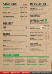 Menu Roadside - Les salades, desserts et milkshake, ...