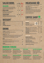 Menu Roadside - Les salades, desserts et milkshake, ...