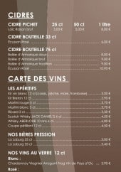 Menu Crêperie du Marché - Cindres, cartes des vins