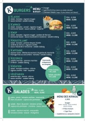 Menu Knop - Les burgers et salades