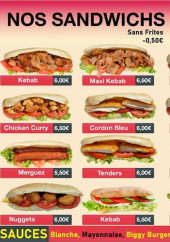 Menu Azad Kebab - Les sandwichs, galettes