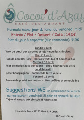 Menu Ô Cocot' d'Azay - Exemple de menu de la semaine