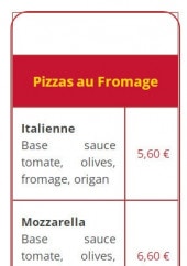 Menu Mille et une pizzas - Pizzas au fromage