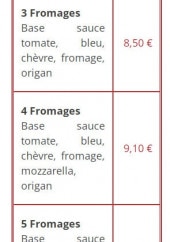 Menu Mille et une pizzas - Pizzas au fromage suite