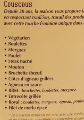 Menu Le Riad - Les couscous