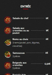 Menu La Libellule d'Asie - Les entrées